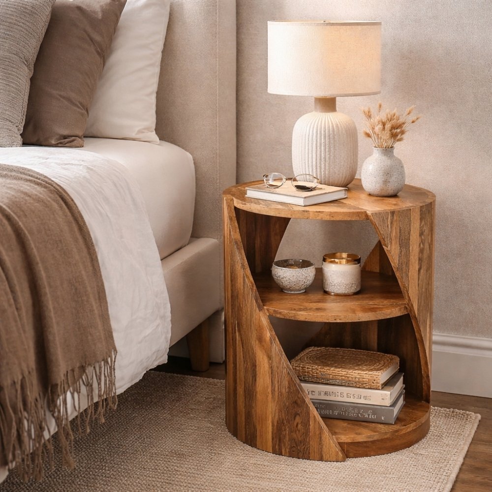 Massivholz Beistelltisch KITAR-D 55cm Mangoholz natural Handmade