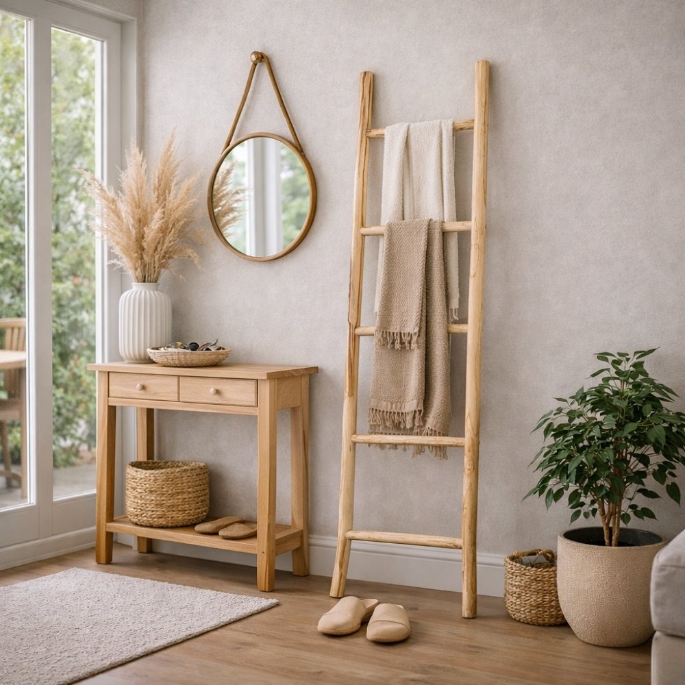 Deko-Leiter KEPALA ca. H150cm Natural Teak Handtuchhalter Kleiderständer