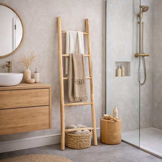 Deko-Leiter KEPALA ca. H150cm Natural Teak Handtuchhalter Kleiderständer