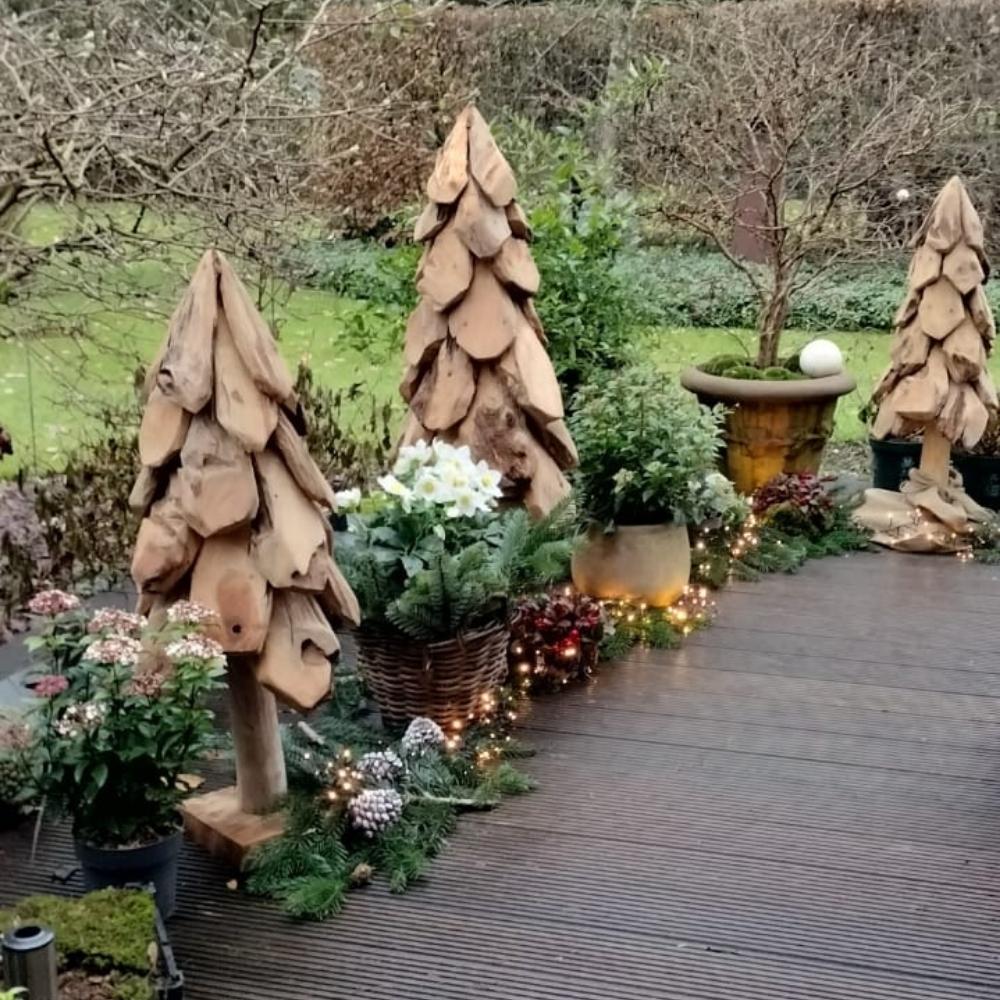 Teak-Baum CEMARA 40cm Handgefertigte Teakholz Deko Tannenbaum