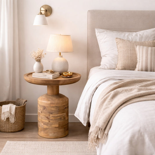 Massivholz Beistelltisch KITAR-E 45cm Mangoholz natural Handmade