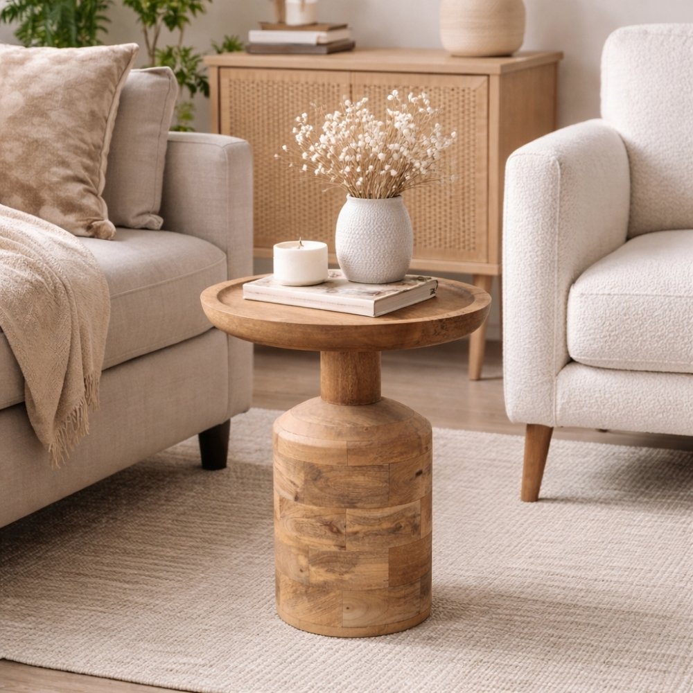 Massivholz Beistelltisch KITAR-E 45cm Mangoholz natural Handmade