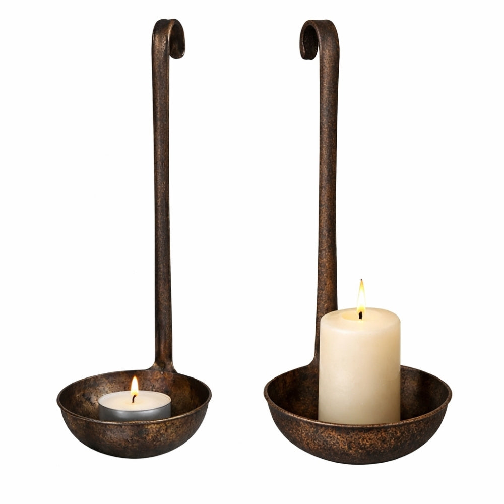 2er Set Vintage-Kerzenhalter SOUP 25cm Suppenkelle Wandlicht
