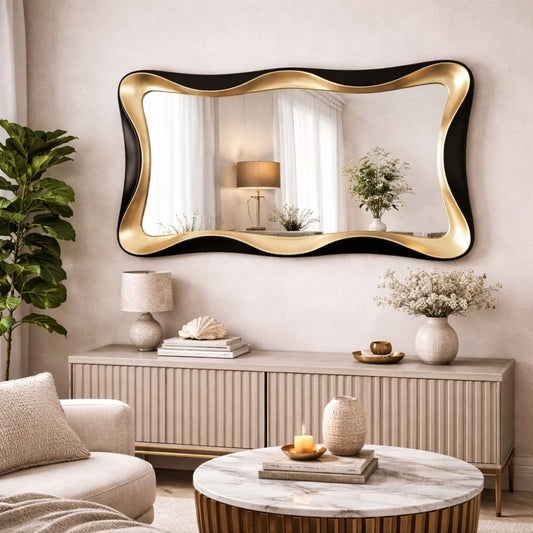 Moderner Wandspiegel WONDER 120cm gold-schwarz variabel aufhängbar