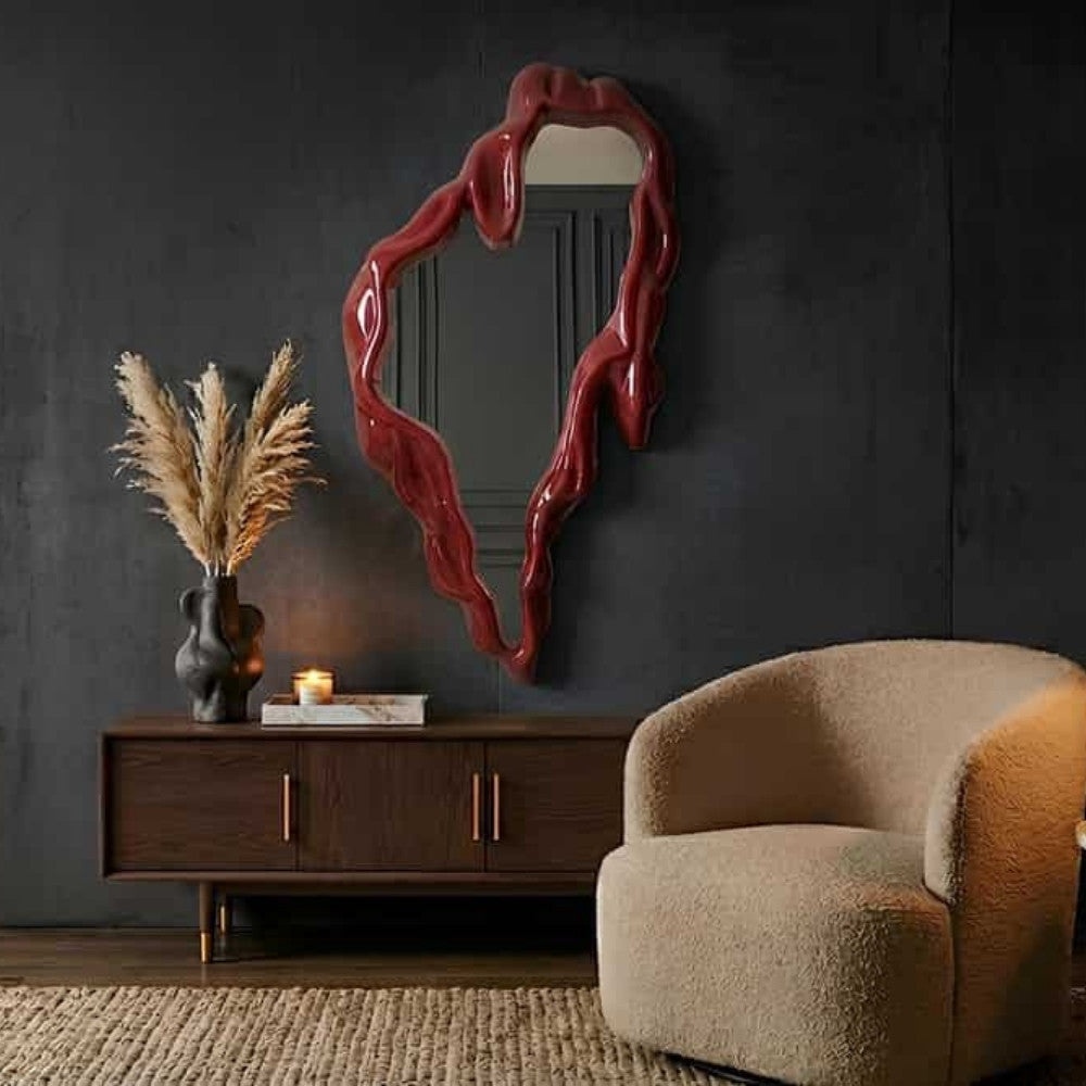 Design Wandspiegel QUIDO 150cm Rot organische Form extravagant