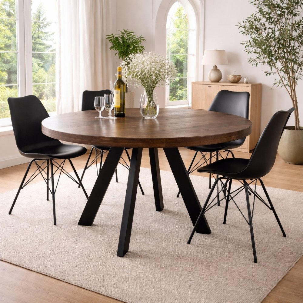 Runder Massivholz Esstisch ARTE 120cm taupe Mangoholz Esszimmerl