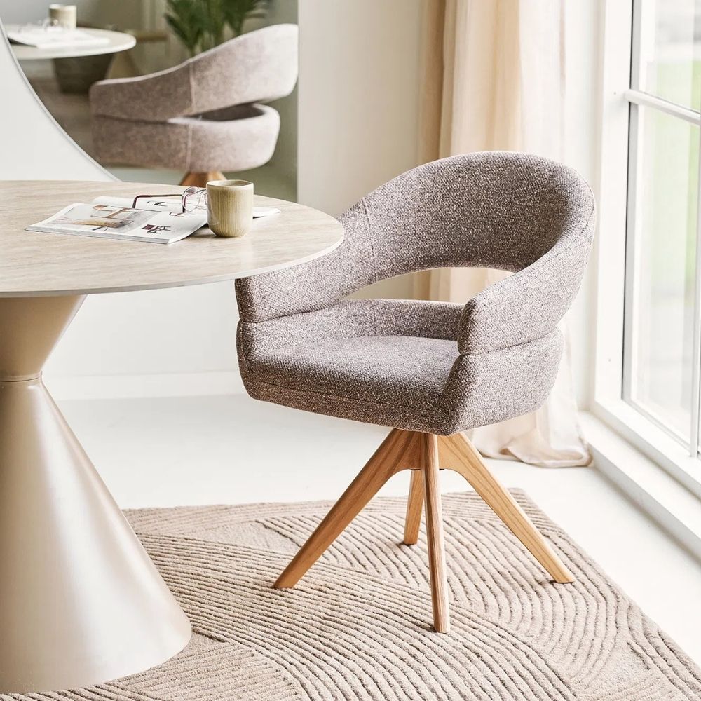 Drehstuhl AUSTIN braun Strukturstoff Eichengestell Auto-Returnfunktion