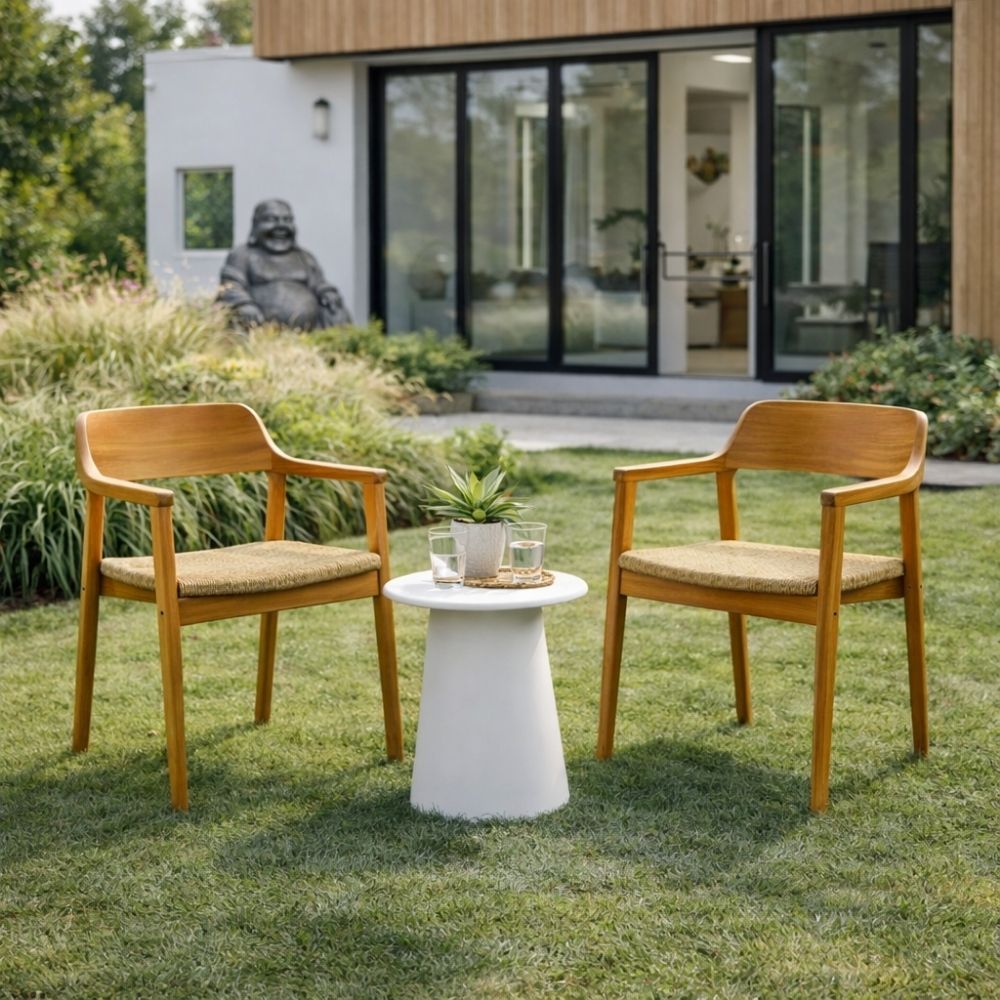 2er Set KENNEDY Teakstuhl – Outdoor Stühle aus Teakholz + Synthetic-Rattan
