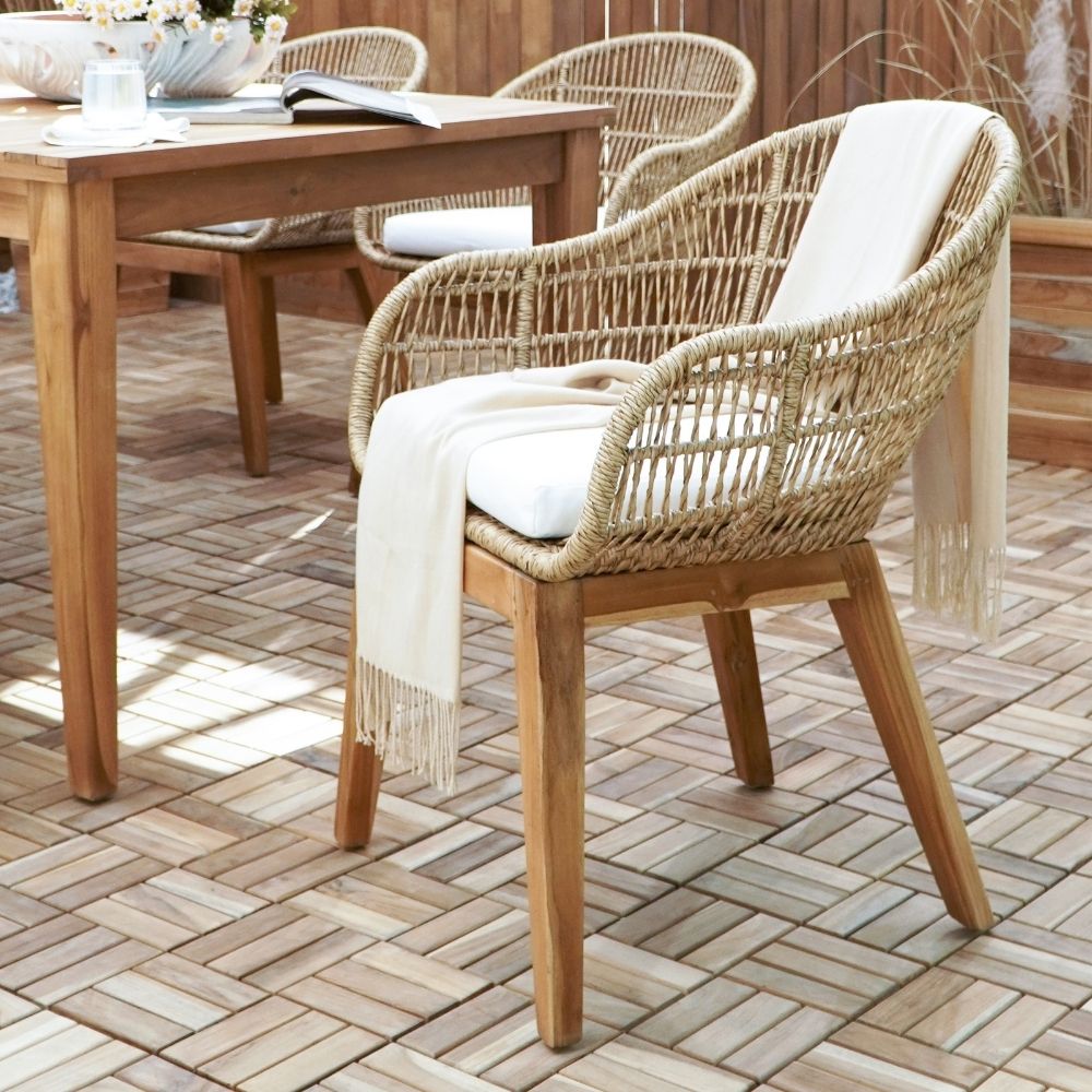 2er Set PREMA Outdoor Stühle recycelt Teak-Aluminium-Synthetic-Rattan