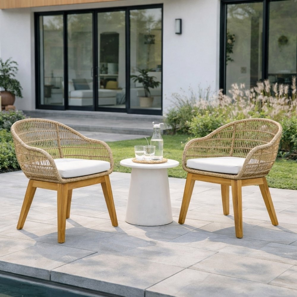 2er Set PREMA Outdoor Stühle recycelt Teak-Aluminium-Synthetic-Rattan