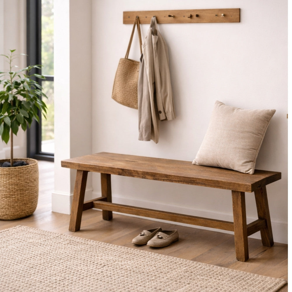 Teak Sitzbank GEMI 90cm Natural recyceltes Teakholz Massivholz