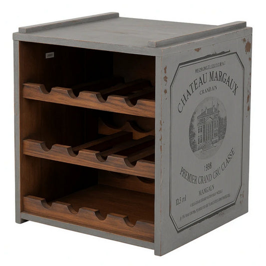 Flaschenbox SURAT Antique Grau  40cm Mahagoni Shabby Weinregal