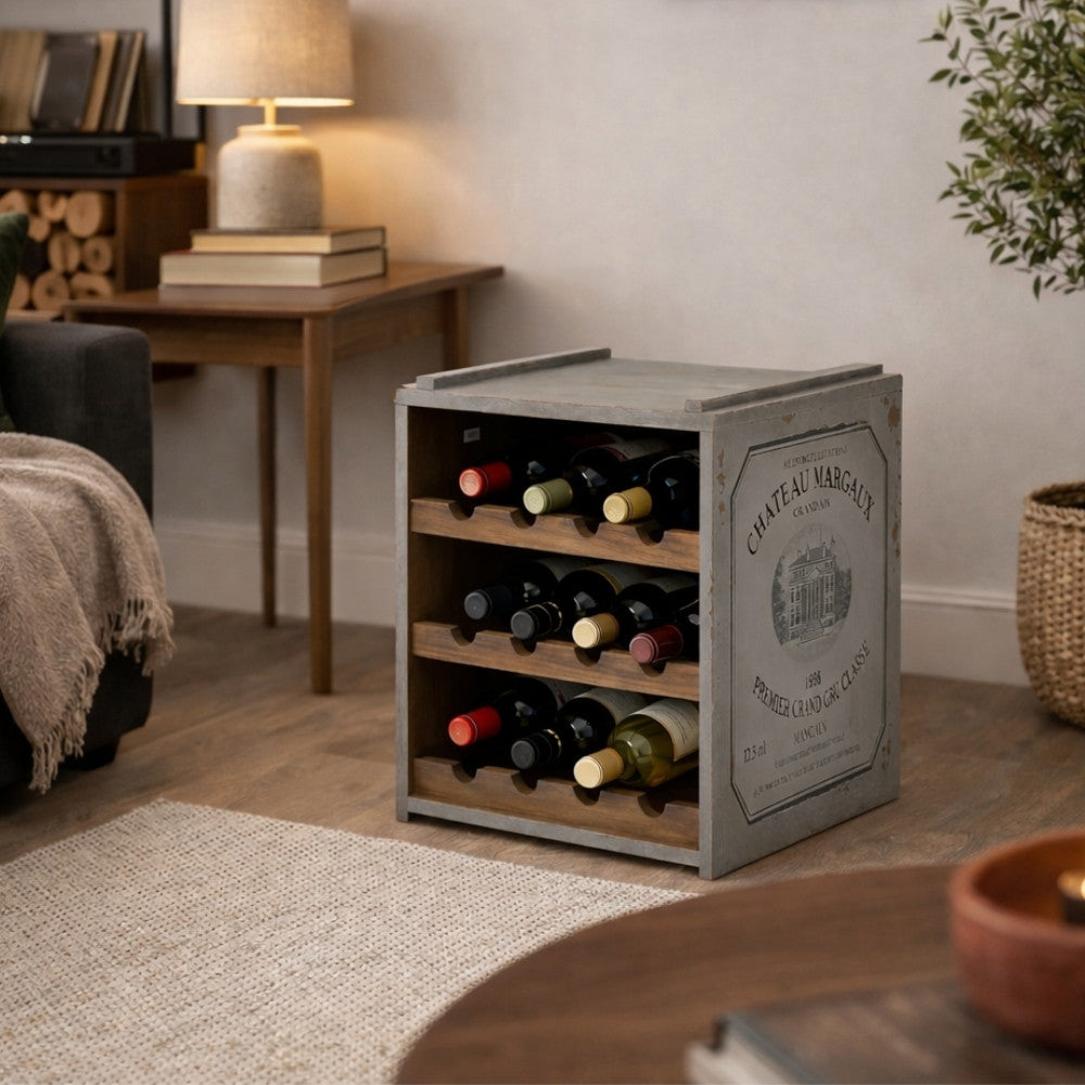 Flaschenbox SURAT Antique Grau  40cm Mahagoni Shabby Weinregal