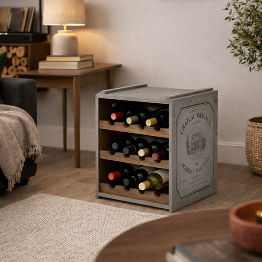 Flaschenbox SURAT Antique Grau  40cm Mahagoni Shabby Weinregal