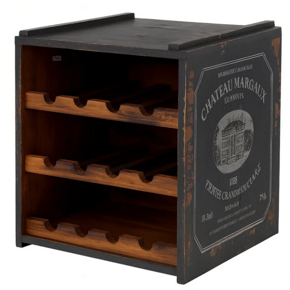 Flaschenbox SURAT Antique-Schwarz 40cm Mahagoni Shabby Weinregal