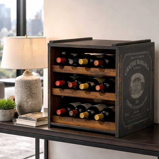 Flaschenbox SURAT Antique-Schwarz 40cm Mahagoni Shabby Weinregal