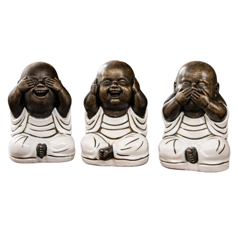 3er Set SHAOLIN Figuren Weiß aus Zement Buddha Figur Dekoration