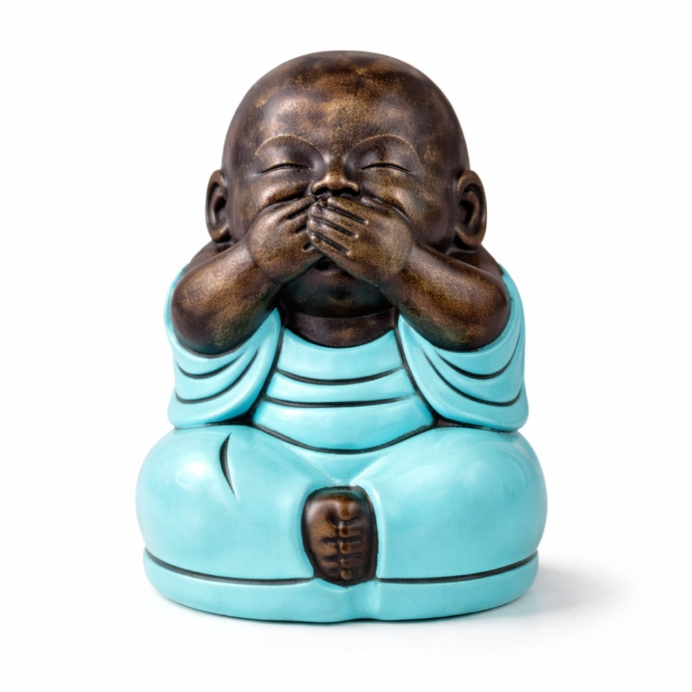 3er Set SHAOLIN Figuren türkis aus Zement Buddha