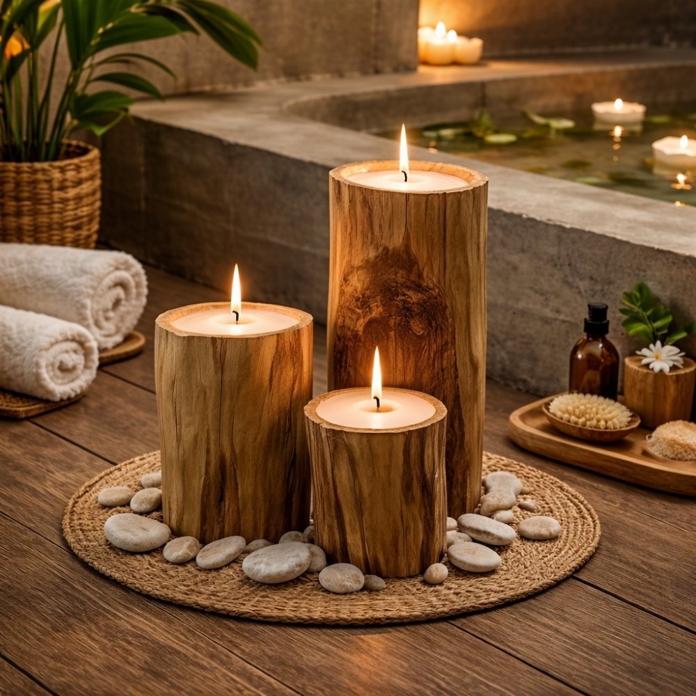 Kerzenset CERO 3-tlg. aus recycelten Teakholz | Natur Unikat