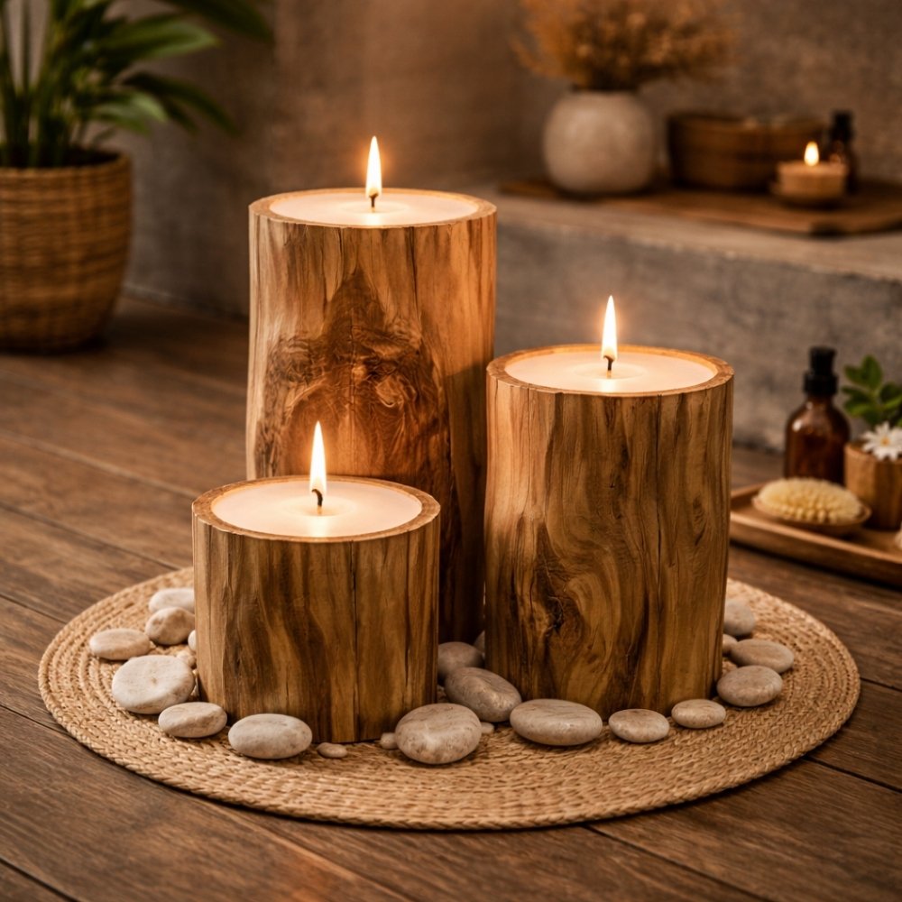 Kerzenset CERO 3-tlg. aus recycelten Teakholz | Natur Unikat