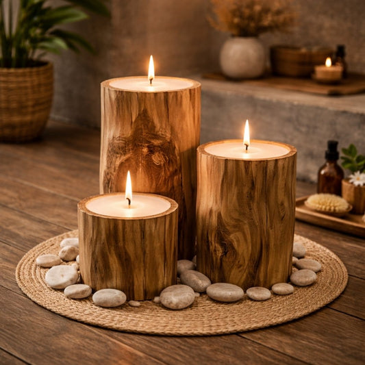 Kerzenset CERO 3-tlg. aus recycelten Teakholz | Natur Unikat