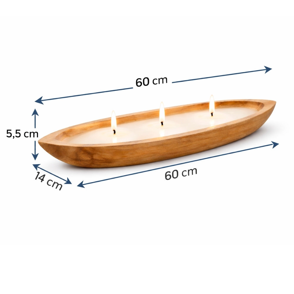 Individuelle CERO-Boat Kerzenschale aus Teakholz 60 cm | Natur Kerze