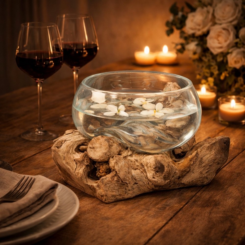 Deko-Glas DROP-2 ca. 20cm Teak Natural Handarbeit, mundgeblasen