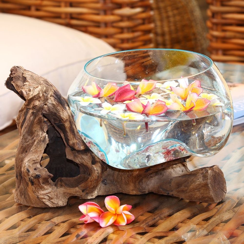 Deko-Glas DROP-2 ca. 20cm Teak Natural Handarbeit, mundgeblasen