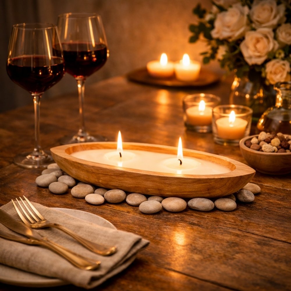 Individuelle CERO-Boat Kerzenschale aus Teakholz 40 cm | Natur Kerze