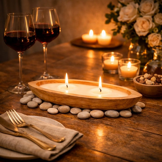 Individuelle CERO-Boat Kerzenschale aus Teakholz 40 cm | Natur Kerze