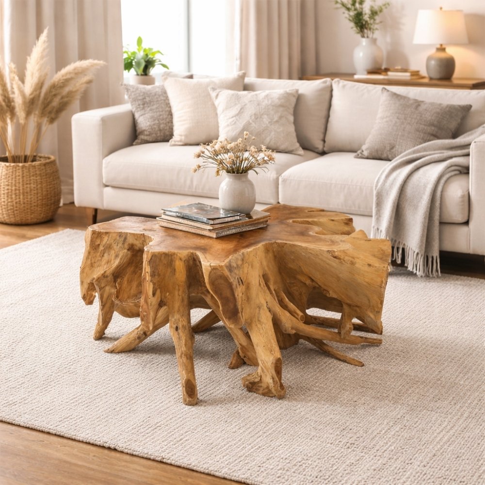 Unikat Teak Couchtisch AKAR Natural ca.80cm Natural Beistelltisch
