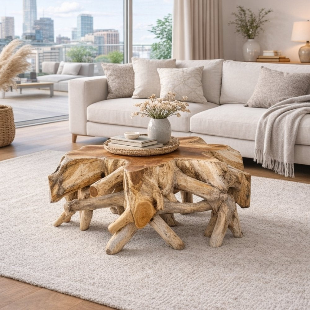 Unikat Teak Couchtisch AKAR Natural ca.80cm Natural Beistelltisch