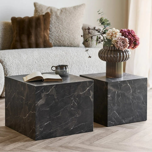 2er Couchtisch-Set POSTATO 50cm | Modernes Design Marmor-Look braun