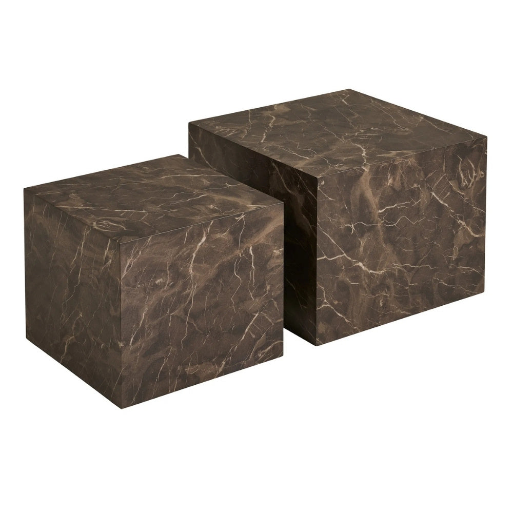 2er Couchtisch-Set POSTATO 50cm | Modernes Design Marmor-Look braun
