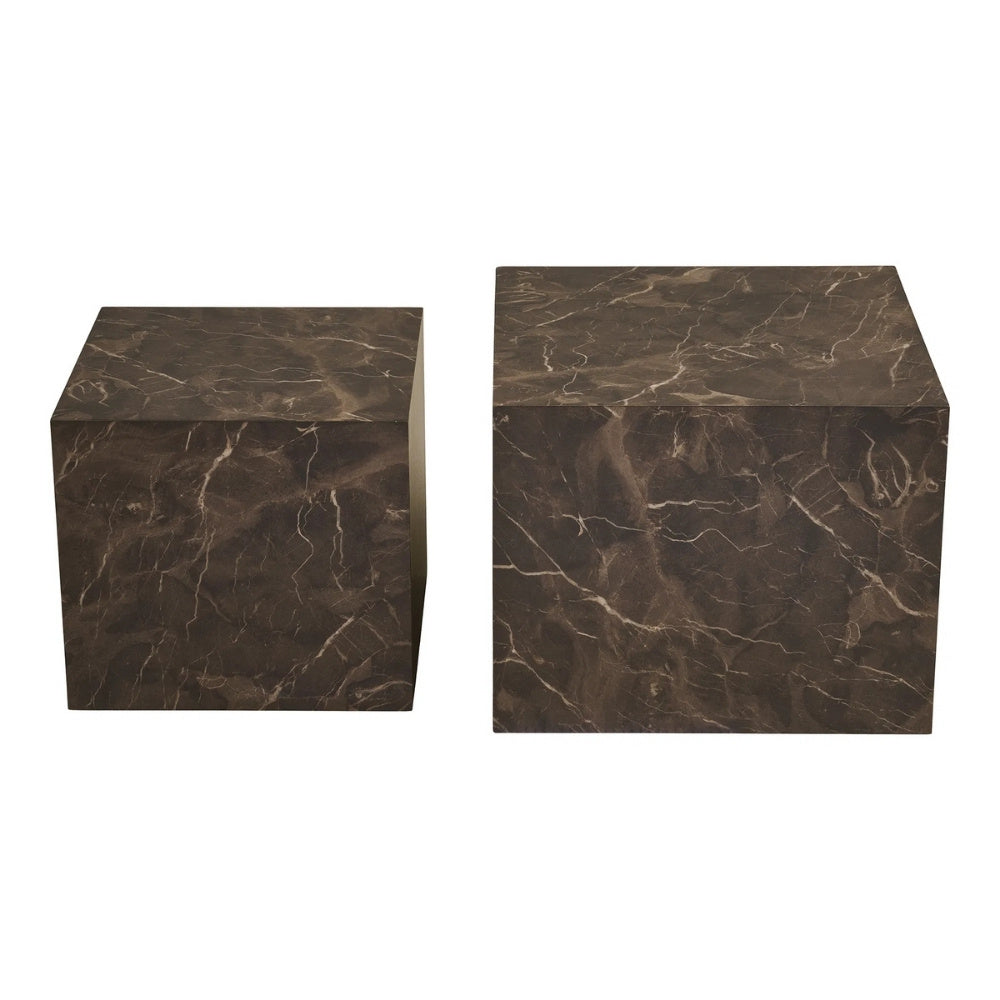 2er Couchtisch-Set POSTATO 50cm | Modernes Design Marmor-Look braun