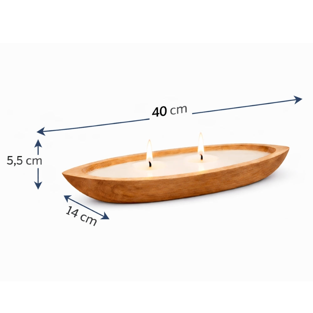 Individuelle CERO-Boat Kerzenschale aus Teakholz 40 cm | Natur Kerze