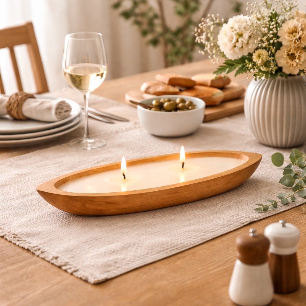 Individuelle CERO-Boat Kerzenschale aus Teakholz 40 cm | Natur Kerze