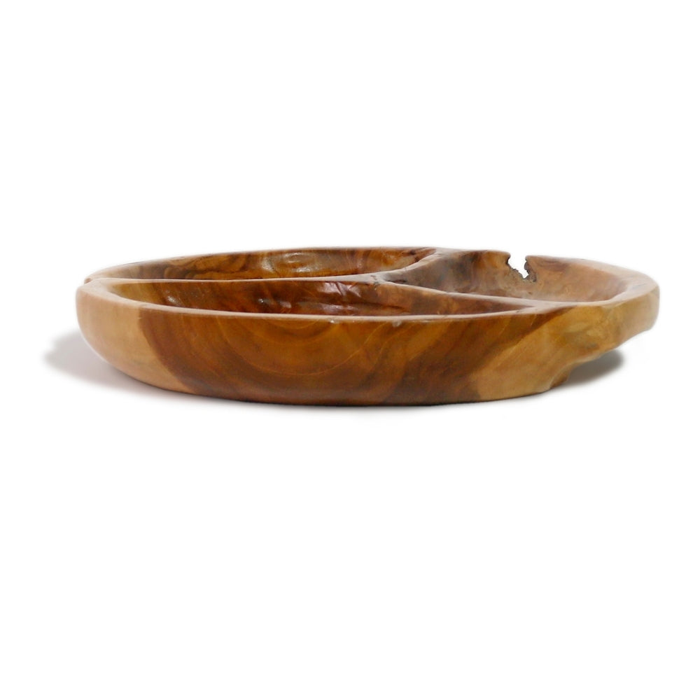 Handgefertigte Teakholz-Schale PEANUT 30 cm mit 3 Segmenten natural