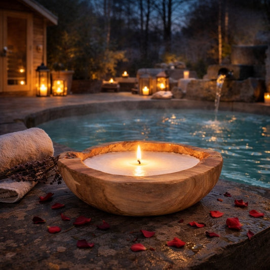 Teak-Schale LILIN Ø ca. 30cm inkl. Kerze