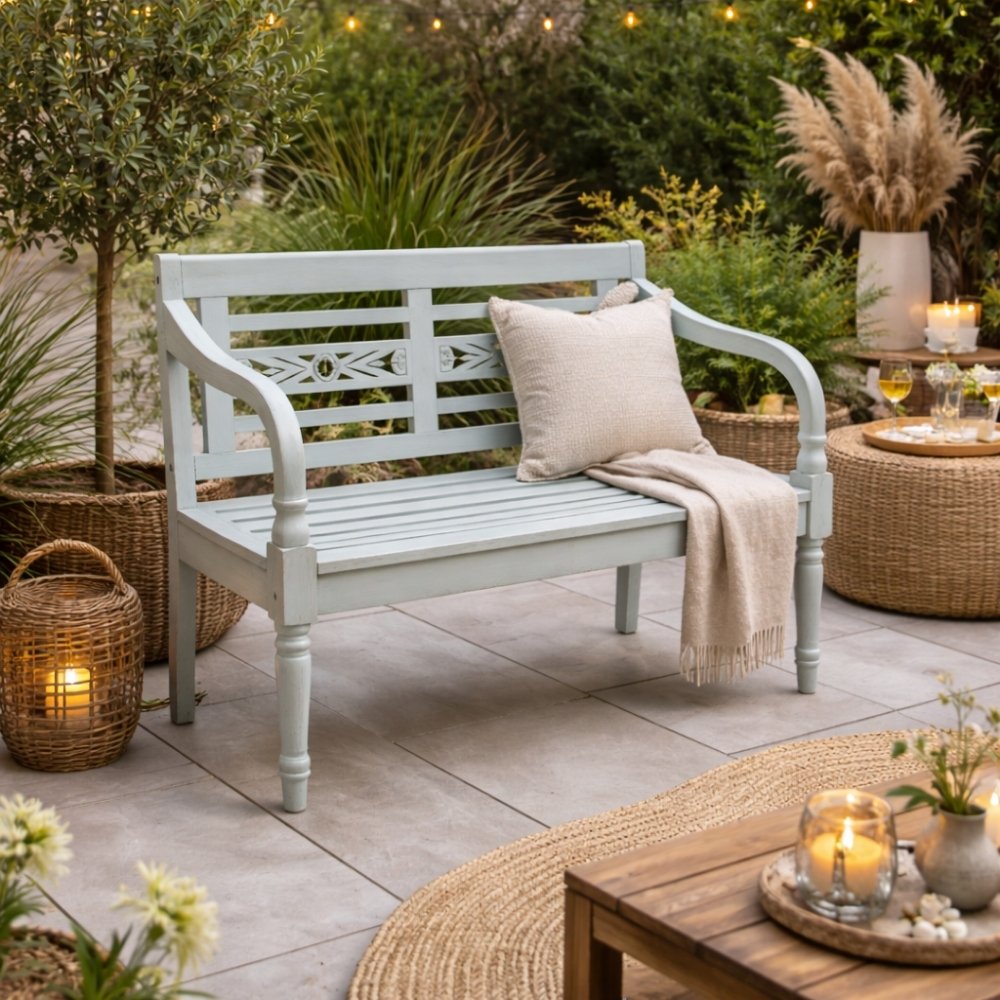 Massive Sitzbank CHRISTOS Antique-Grey 100cm Mahagoni Shabby-Look