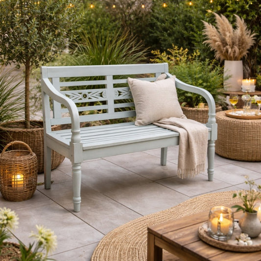 Massive Sitzbank CHRISTOS Antique-Grey 100cm Mahagoni Shabby-Look