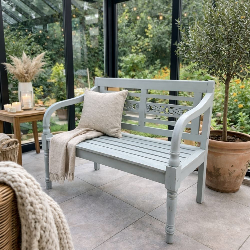 Massive Sitzbank CHRISTOS Antique-Grey 100cm Mahagoni Shabby-Look