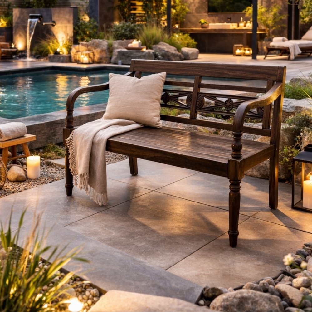 Massive Teakholz Sitzbank CHRISTOS 100cm brown Outdoor Gartenbank