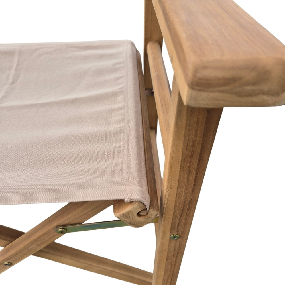 Teak Klappstuhl REGIE natural – Outdoorstoff beige stone