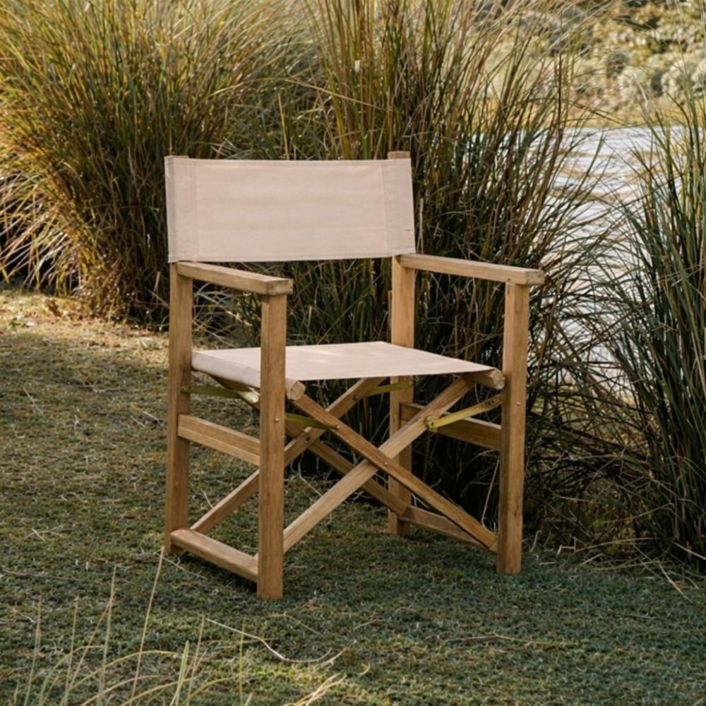 Teak Klappstuhl REGIE natural – Outdoorstoff beige stone