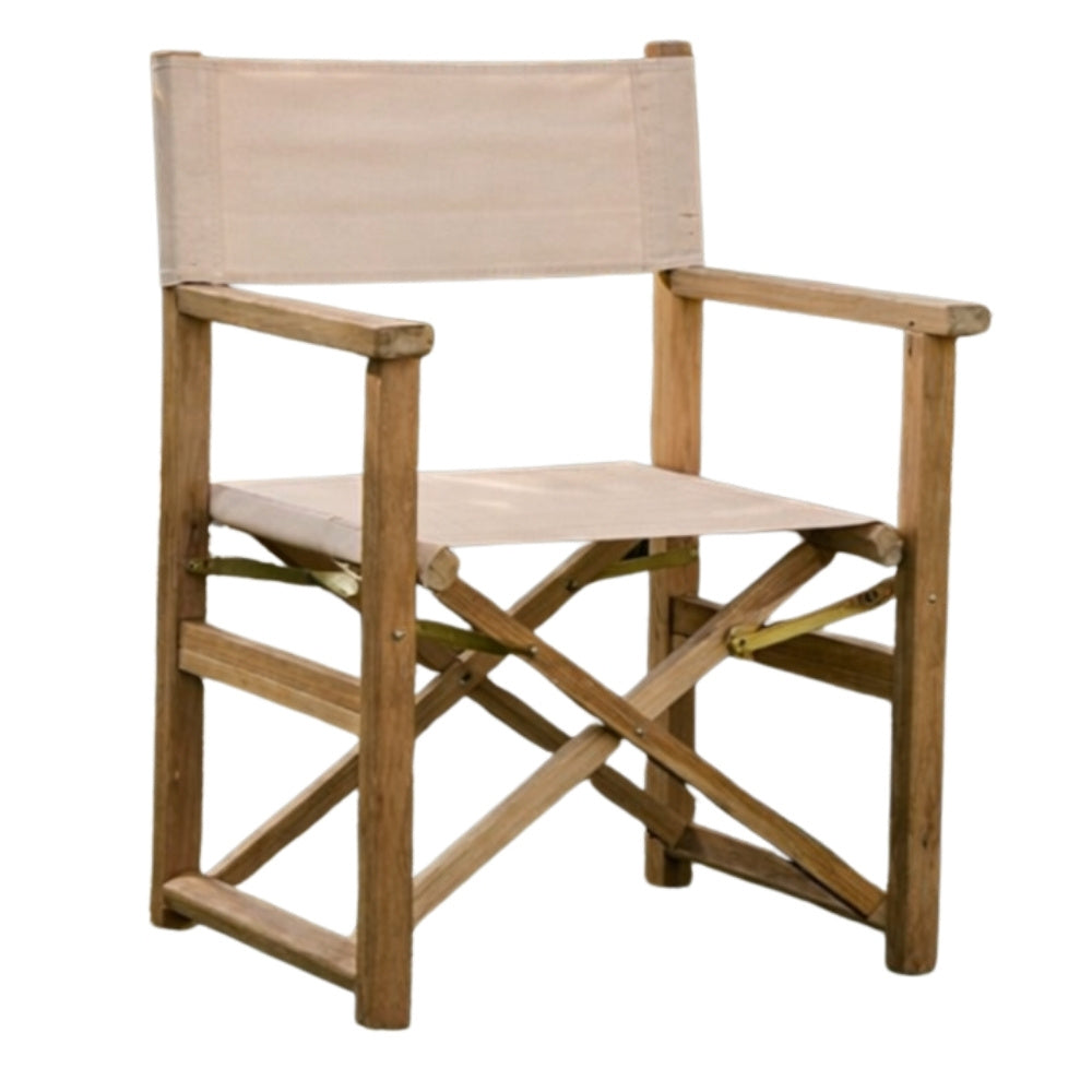 Teak Klappstuhl REGIE natural – Outdoorstoff beige stone