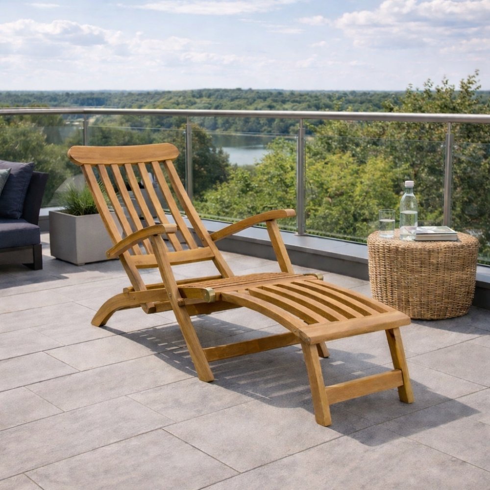 Klassischer Teak 4-Positionen-Liegestuhl RELIFE Deckchair Lounge