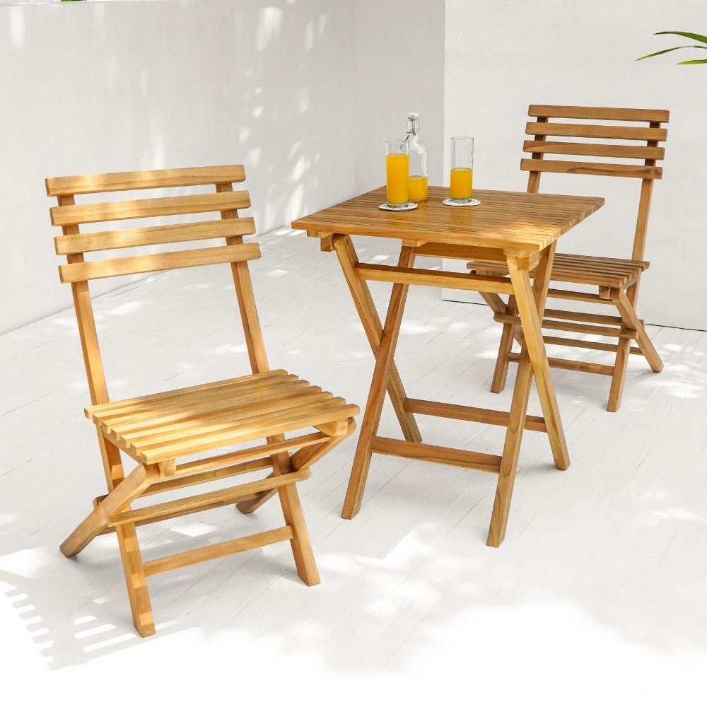 Teak Klappstuhl Set BISTRO – 3-tlg. Balkonmöbel Balkonset