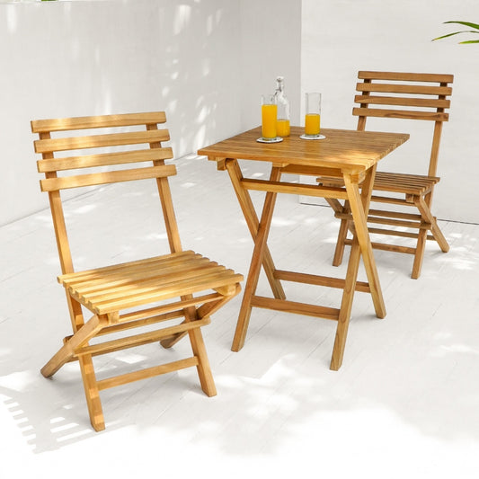 Teak Klappstuhl Set BISTRO – 3-tlg. Balkonmöbel Balkonset
