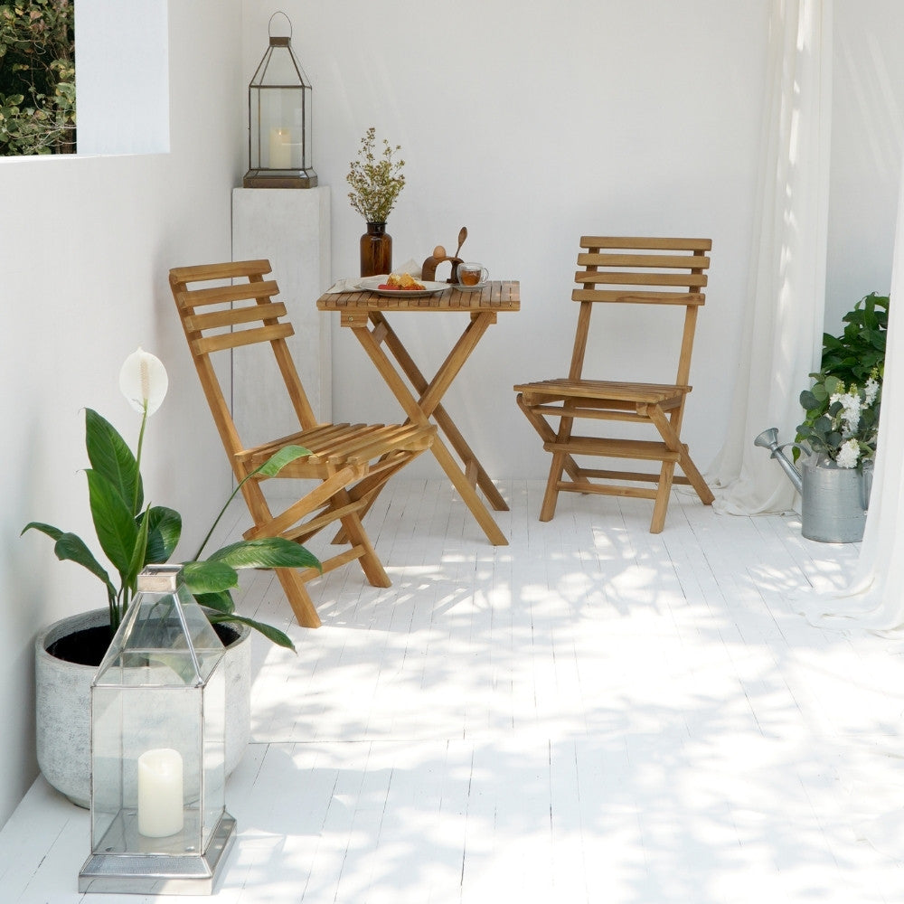 Teak Klappstuhl Set BISTRO – 3-tlg. Balkonmöbel Balkonset